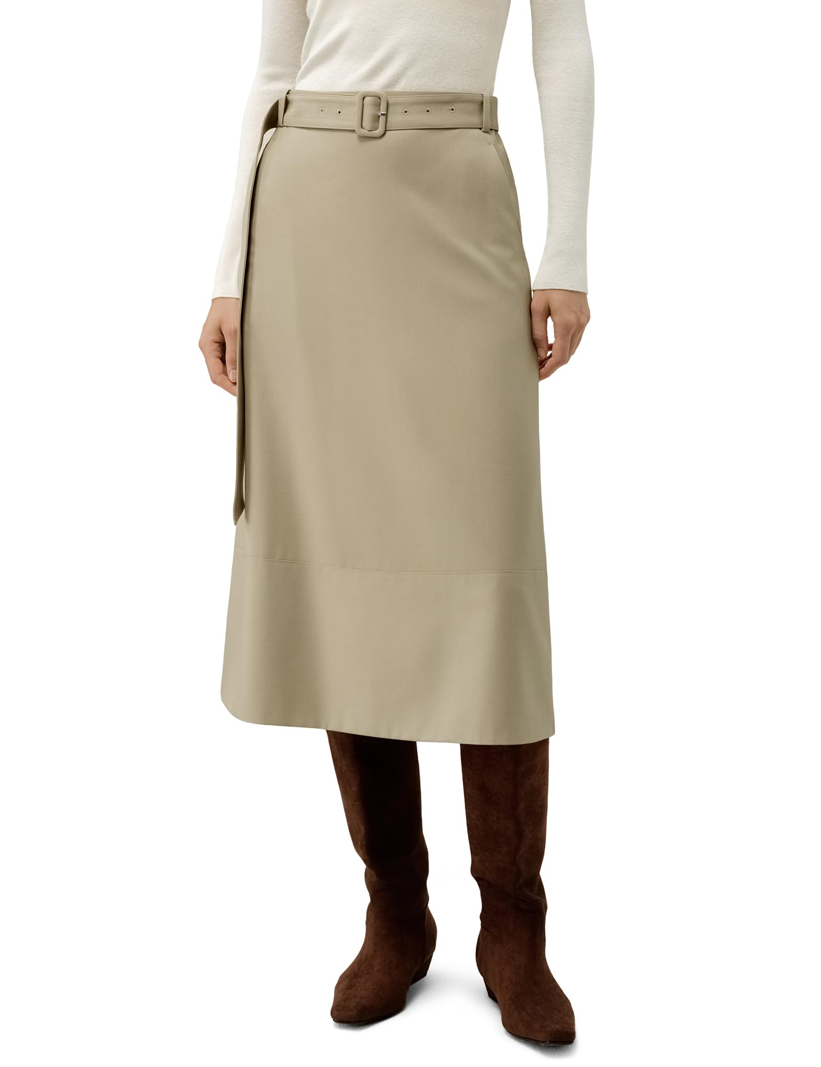 LilySilk Washable Silk Wool Blend Belted Midi Skirt for Women Long Elastic Waistband Casual Bottom