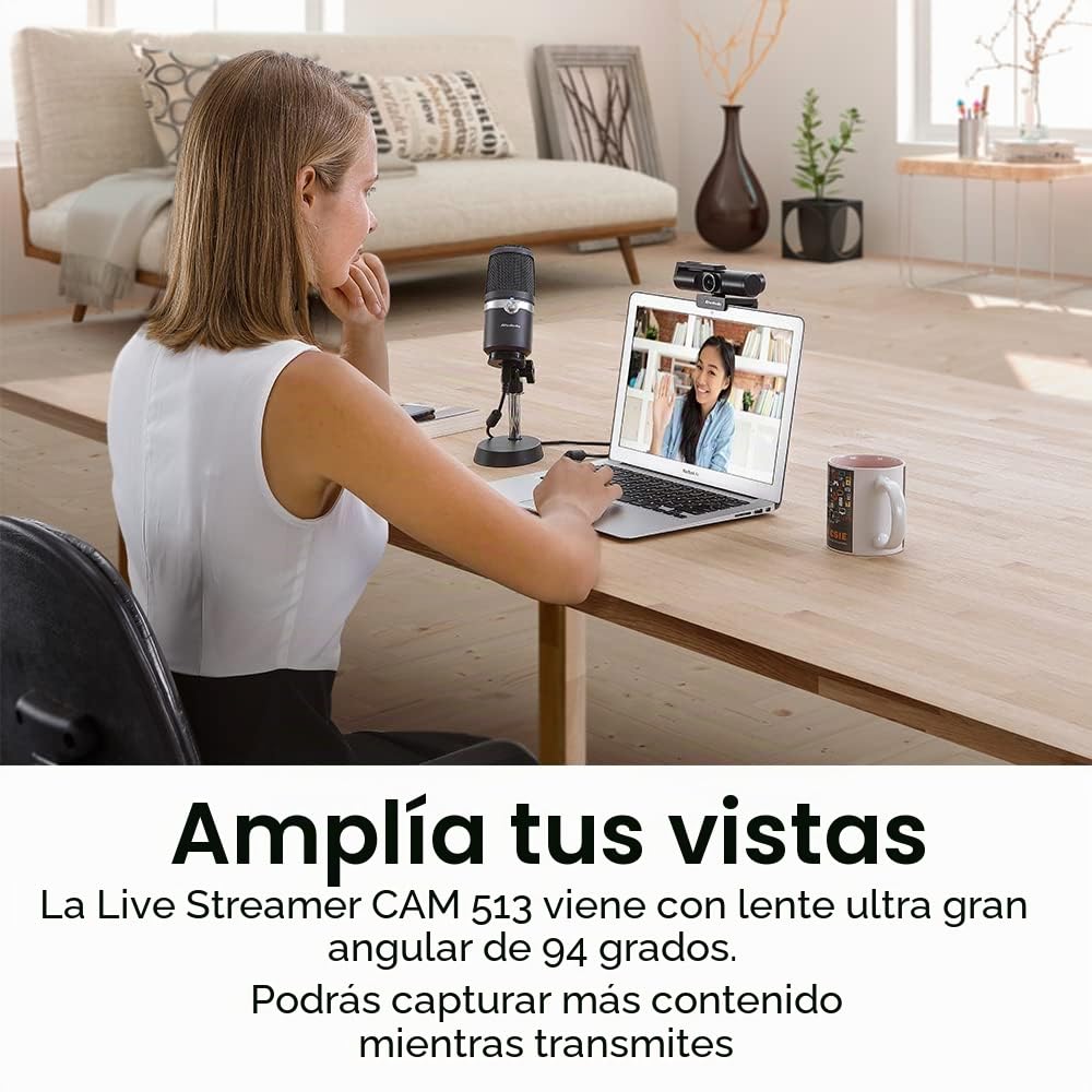 AVerMedia Live Streamer CAM 513 - Cámara web 4K de gran angular con cubierta para cámara web, micrófono incorporado, Plug & Play para iluminación interior, juegos, transmisión, videollamadas