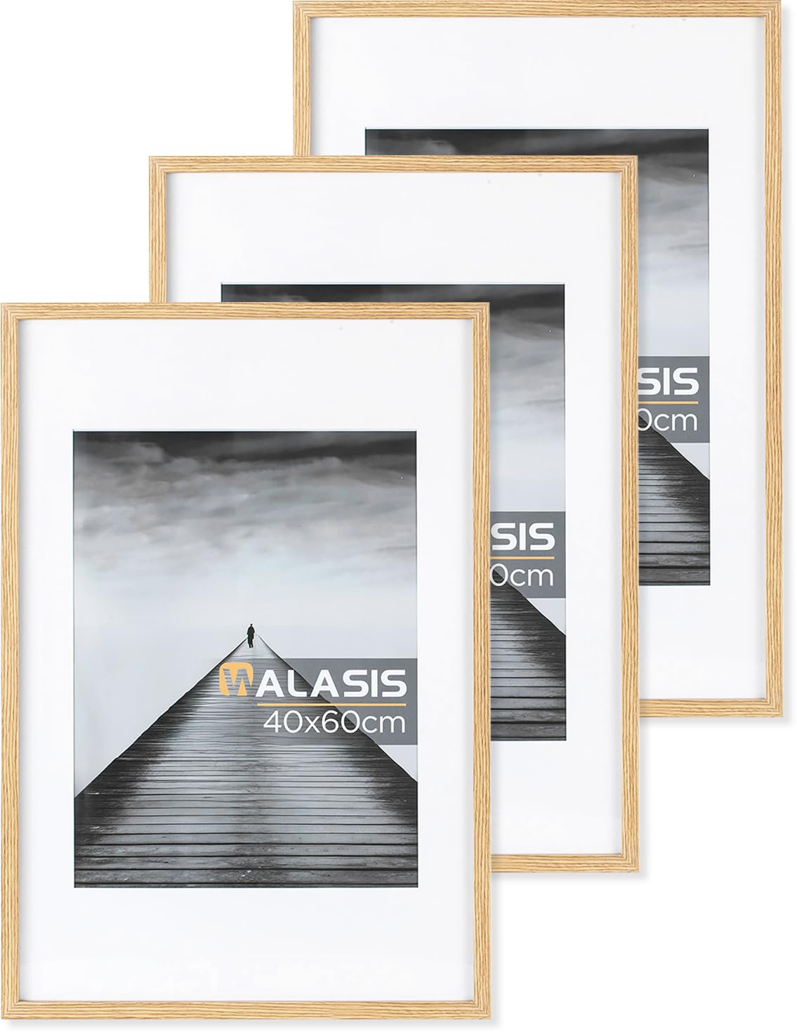 Walasis Bilderrahmen 40x60 Holz mit Passepartout: 3er Set 60x40 Foto Rahmen für Poster - Fotorahmen mit Acrylglas