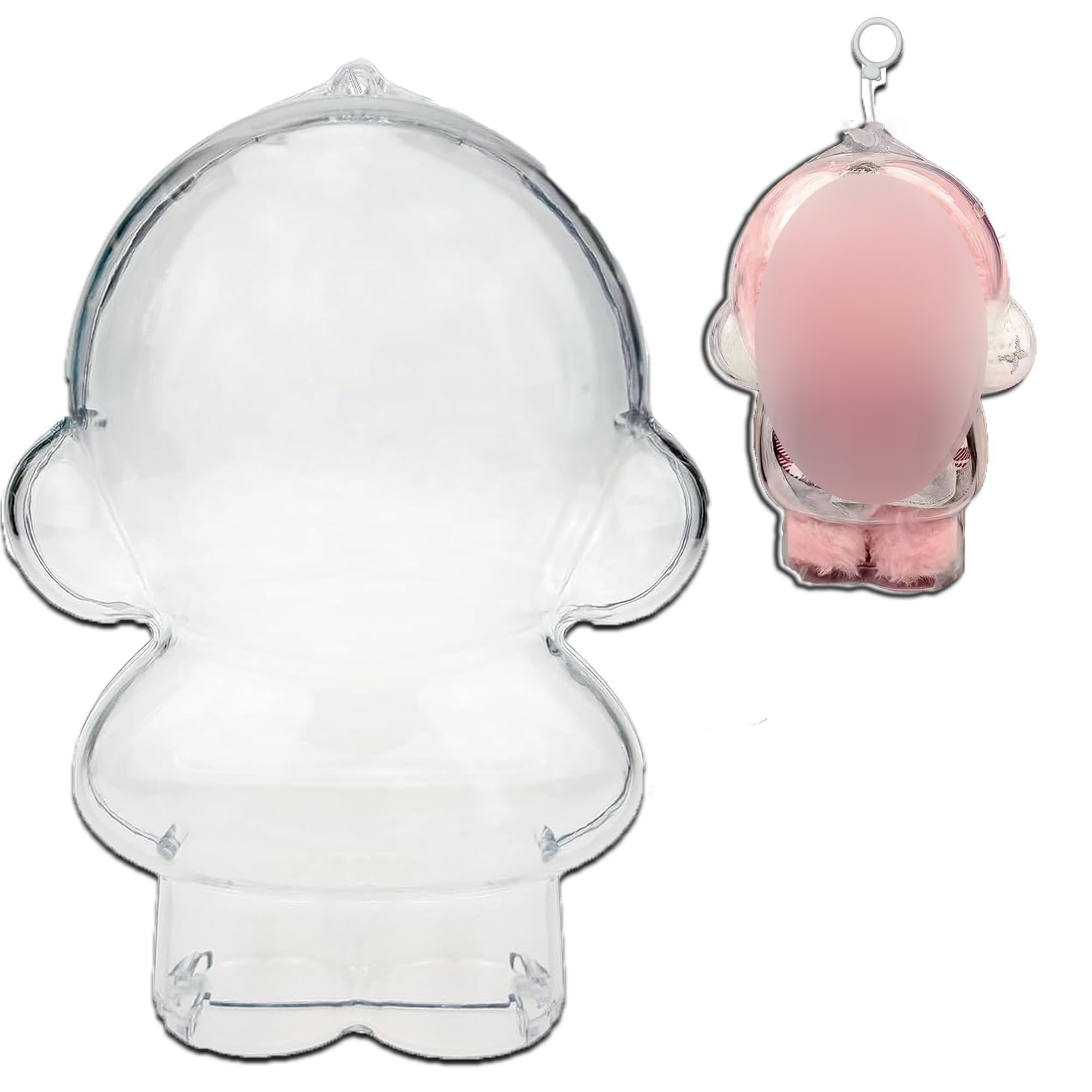 Acrylic Protective Case for SKULLPANDA Dolls, Clear Standing Dustproof Storage for SKULLPANDA Winter Symphony Series Plush with Silicone Strap