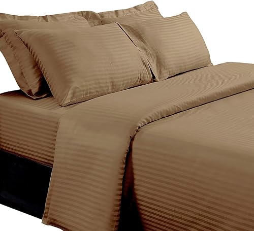 sheetsnthings Damasco rayas ganso edredón con 600 TC 100 algodón 8 piezas de cama Queen Size sábanas y juego de funda de edredón gris topo