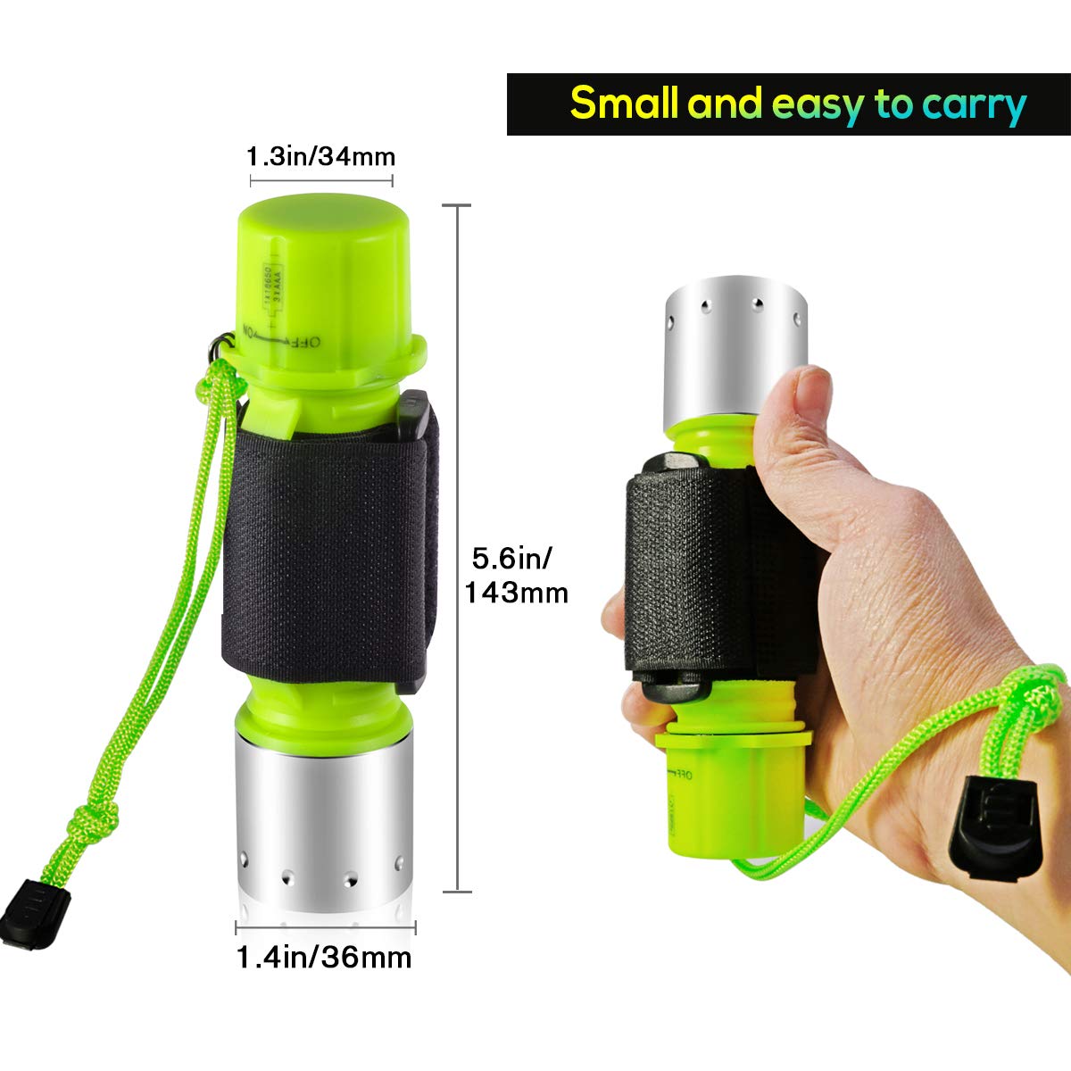 HOTOIQ Lampe de poche de plongée, lampe de poche de plongée sous-marine