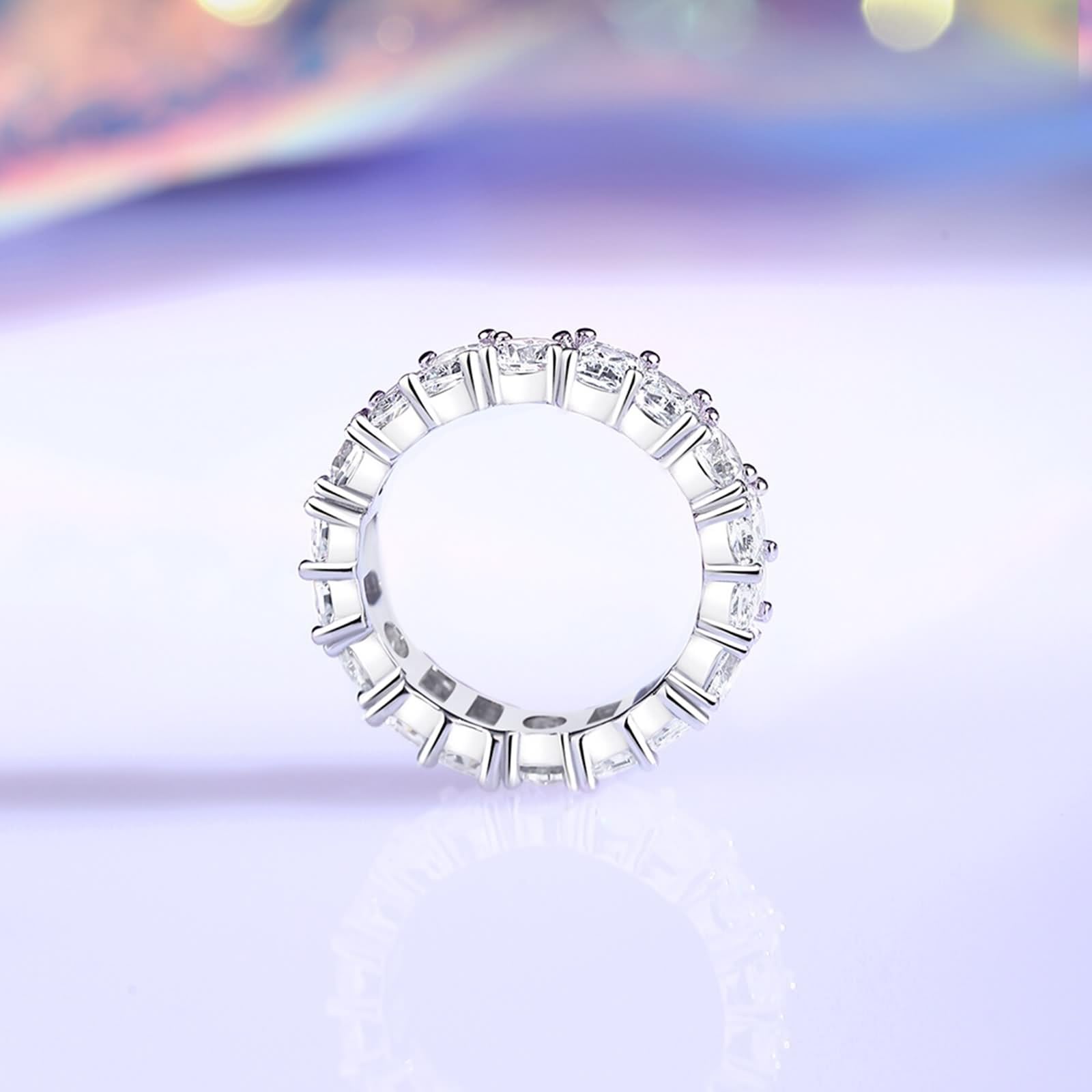 Anillo de compromiso, bonitos anillos de eternidad rectangulares y moissanita redonda, oro blanco/platino 950