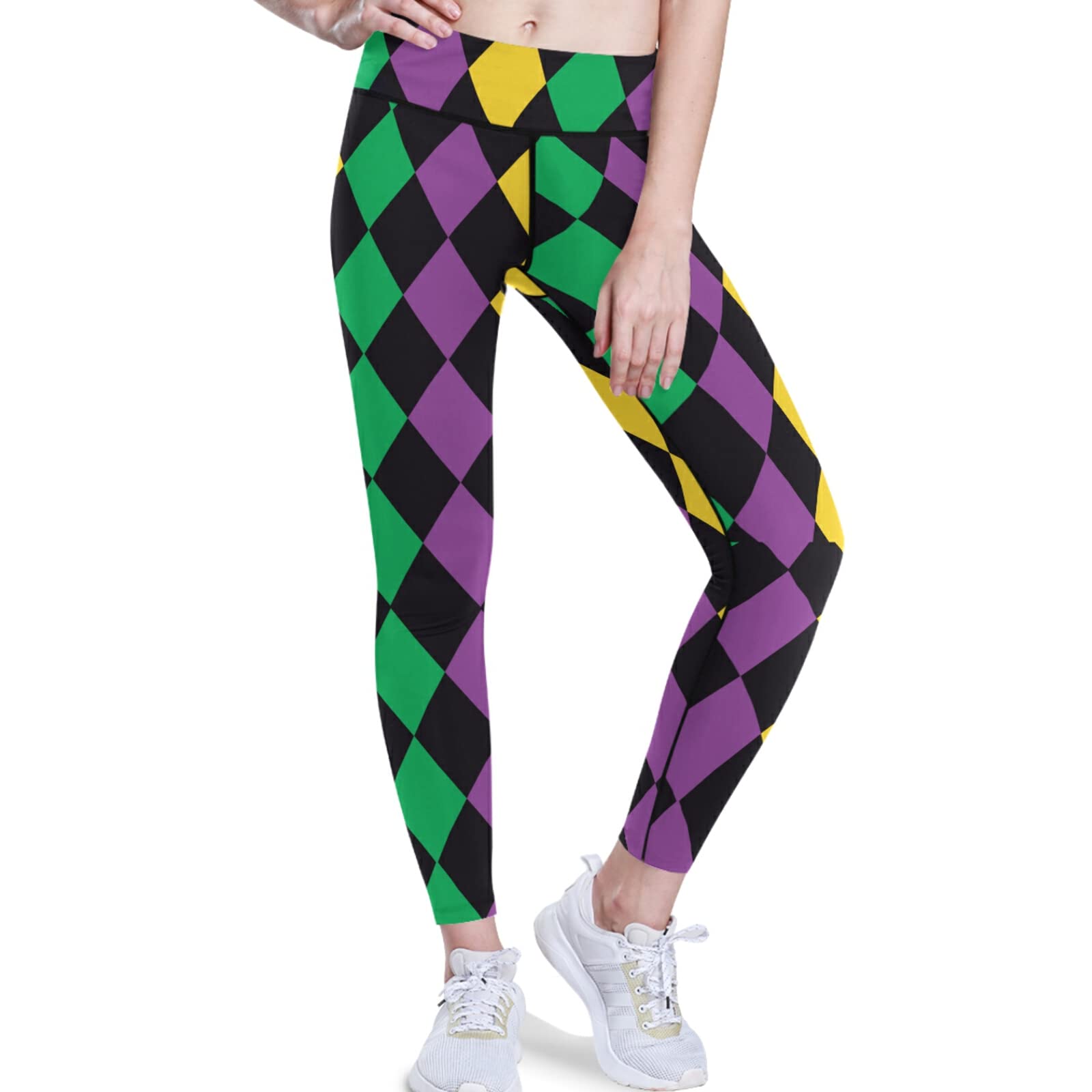 visesunny High Waist Yoga Pants with Pockets Mardi Gras Tummy Control Workout Running Yoga Leggings for Women