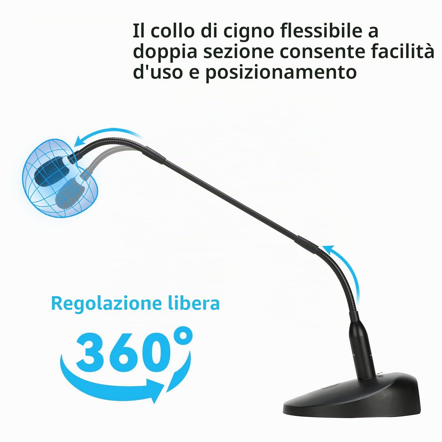 BOYA BY-GM18CB - Microfono a condensatore a collo d'oca da 18" con base da tavolo, indicatore LED, parabrezza in schiuma per conferenze, video streaming in diretta
