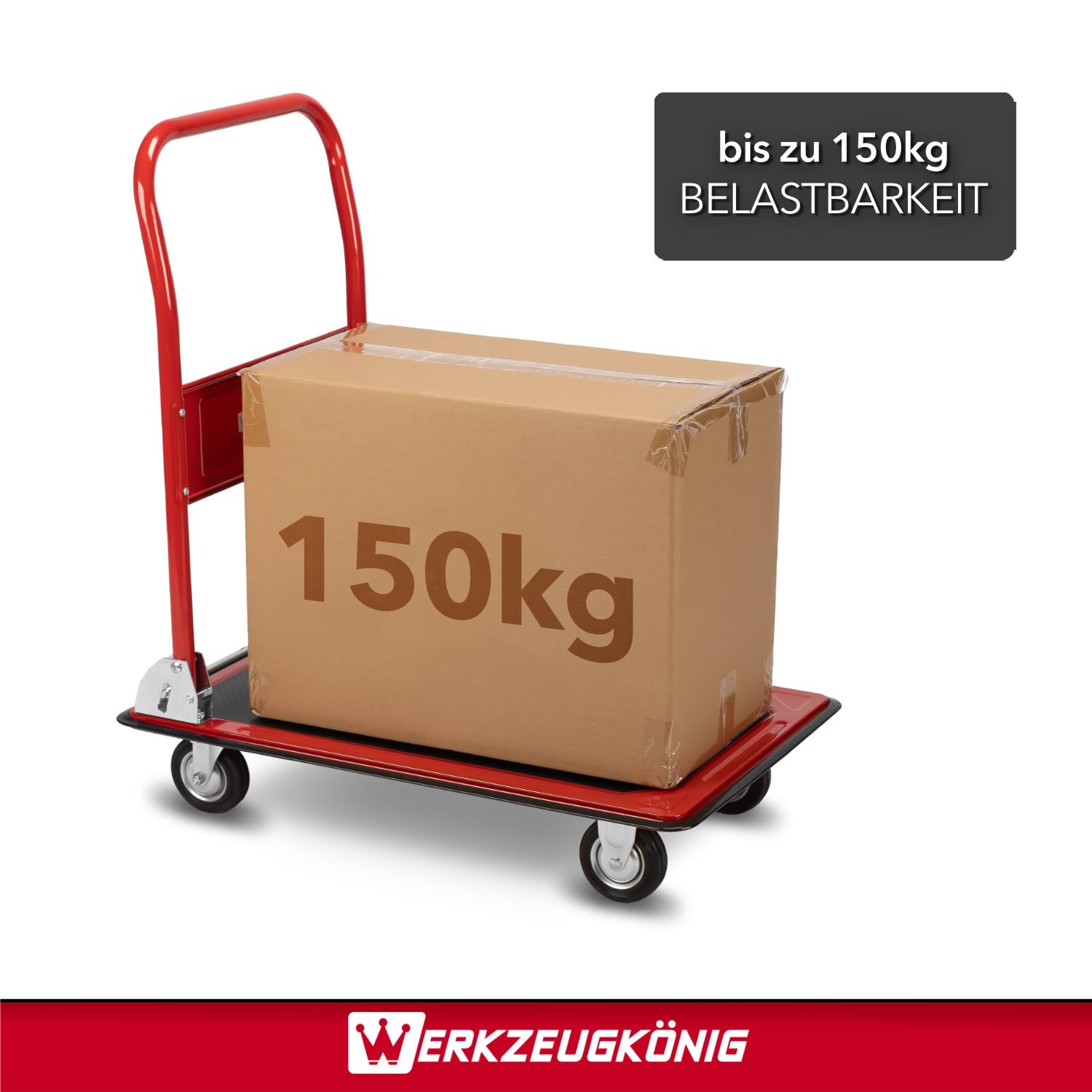 Plattformwagen 150kg Traglast - Transportwagen klappbar - Anti-Rutsch Ladefläche - Vollgummirollen - Außenmaß 73 x 47 cm