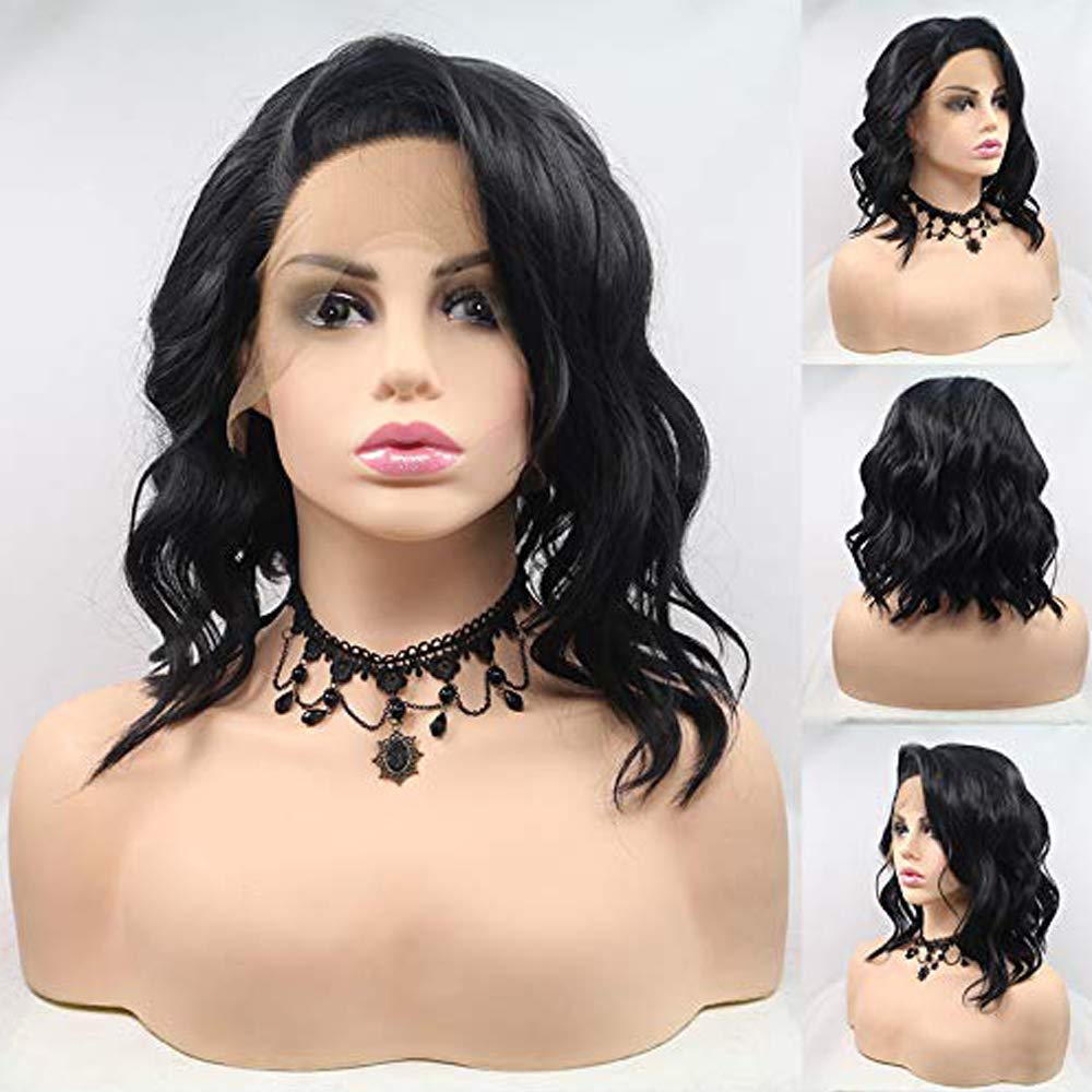 Amazon.com : Black Bob Wig Synthetic Frontal Lace Wigs for  display picture 3