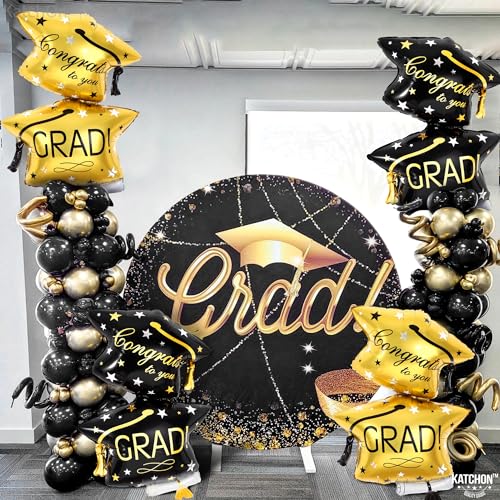 KatchOn, Black and Gold Graduation Cap Balloon - Big, 32 Inch, Pack of 4 | Congrats Grad Balloons | Graduation Balloons Class of 2026, Graduation Hat Balloons | Graduation Decorations 2026