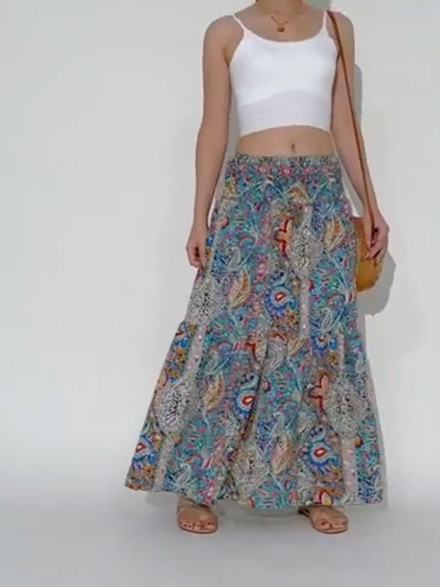 Jinghuiyue Gonna Lunga Maxi Donna, Vita Alta Con Elastico, Stampa Floreale Boho, Leggera E A-Line, Per Spiaggia E Estate - 4