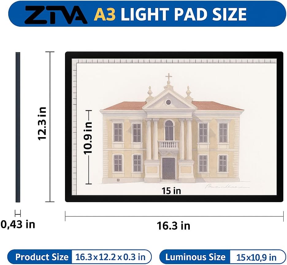 Rechargeable A3 LED Light Pad, 6-Levels Brightness & Adjustable Stand for Diamond Painting, Tracing, Art Large Drawing Board with Clip (16.5"x11.7")