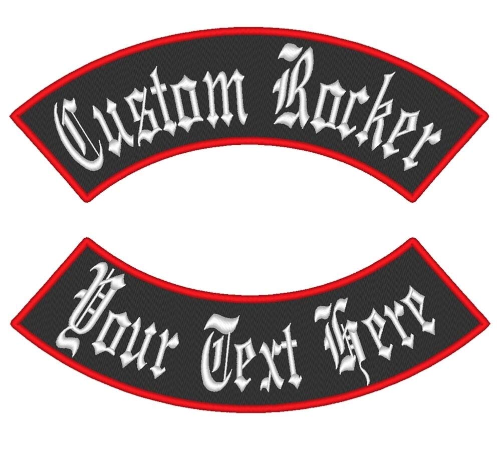 2 PC - Custom Embroidered Top And Bottom Rocker Biker Sew on Patch