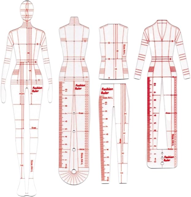 SM SunniMix 4 Pcs French Curve Template Ruler Set,Sewing Humanoid Patterns Design for Dressmaking, Tailoring, Fashion Designing, B