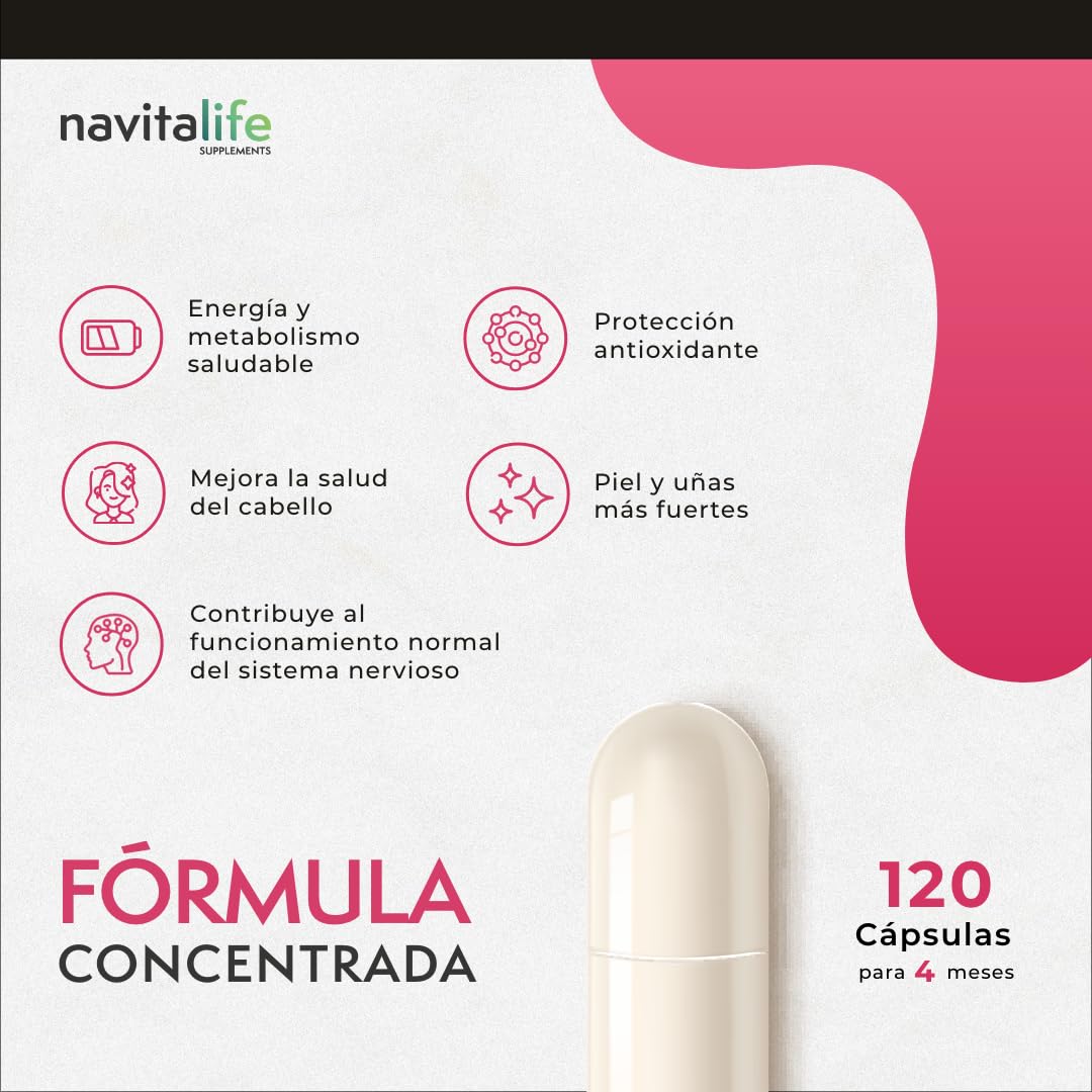 Biotina para el Cabello 12.000 mcg | Repara y Aumenta el Crecimiento de tu Pelo, Mejora la Calidad de tus Uñas y Piel | Con Selenio + Zinc + Vitaminas E y D, 4 Meses de Tratamiento | 120 Cápsulas