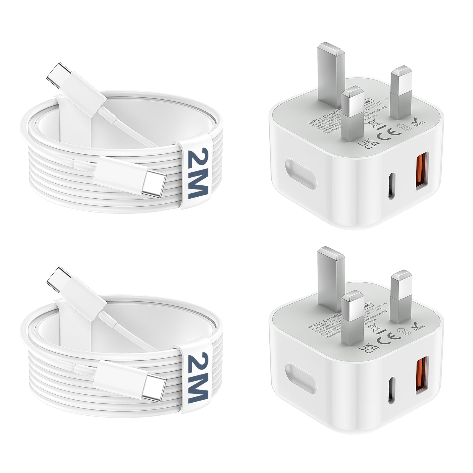 USB C Charger for iPhone 17 16 15 Charger 20W Fast Charger USB C Plug and Cable, 2 Pack Type C UK Wall Phone Power Adapter USBC Lead for iPhone 17/16/15/Pro/Max/Air/Plus/iPad/Samsung S25 Ultra/S24/S23