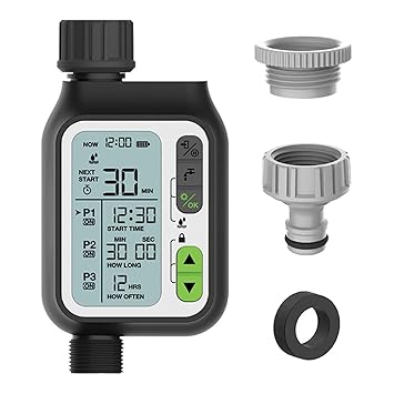 Electronic Irrigation Regulator Automatic Irrigation Timer with Large LCD Screen Waterproof Sprinkler Controller 3 Separate Timing Programs Weak Electricity Protection Rain Sensor Child Lock Ou'
