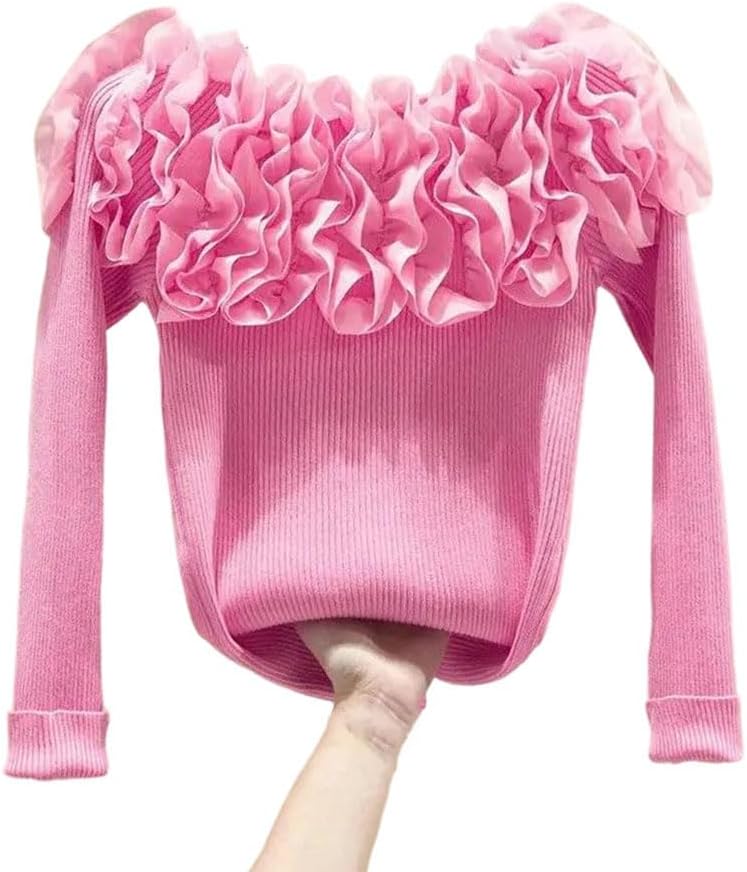 Women's Pleated Slash Neck Bottoming Shirt Sweater Lady Fall Winter Slim All-Match Long Sleeve Top