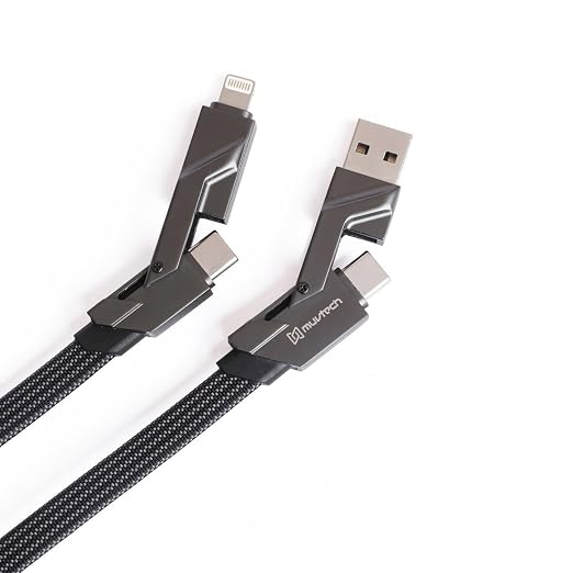 Muvtech Omni 4-in-1 Type-C 100W PD Fast Charging Cable 480Mbps Data Sync| Rapid Charging with CarPlay & Fast Data Transfer | Durable, Multi-Device Compatible Cable for Tablet, Laptop, Smartphone.