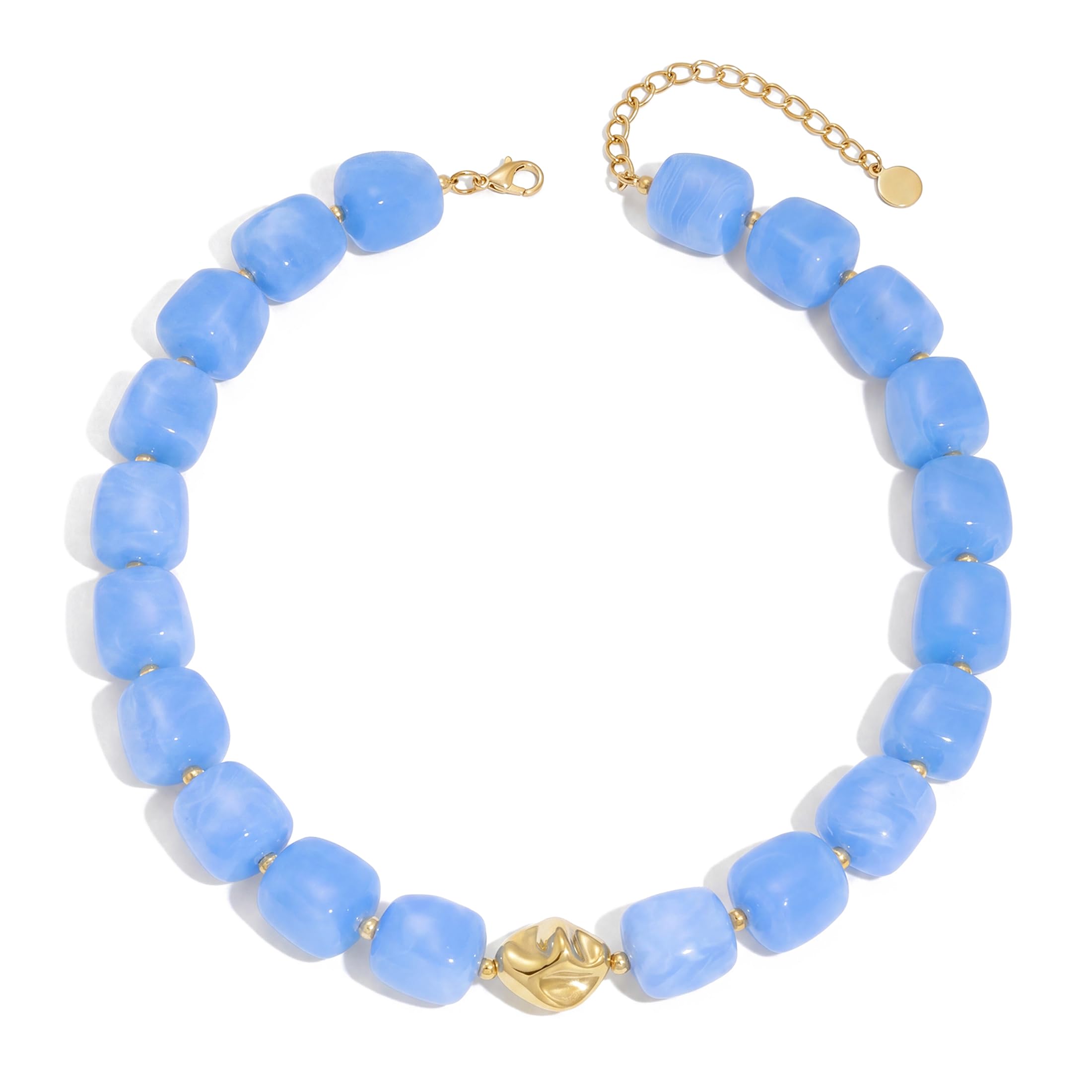 Forgreafa Sky Blue Chunky Beaded Necklace for Women Light Blue Boho Statement Gemstone Necklaces Fresh Summer Beach Big Resin Dead Choker Jewelry Gifts