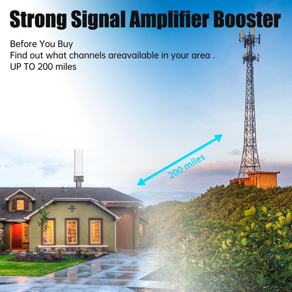 Antena de TV Digital 4K 35dBi Canal HDTV Gratuito para Exteriores Amplificador de Señal de Alcance de 6000 Millas para ATSC/DVB-T/DMB-T/ISDB-T