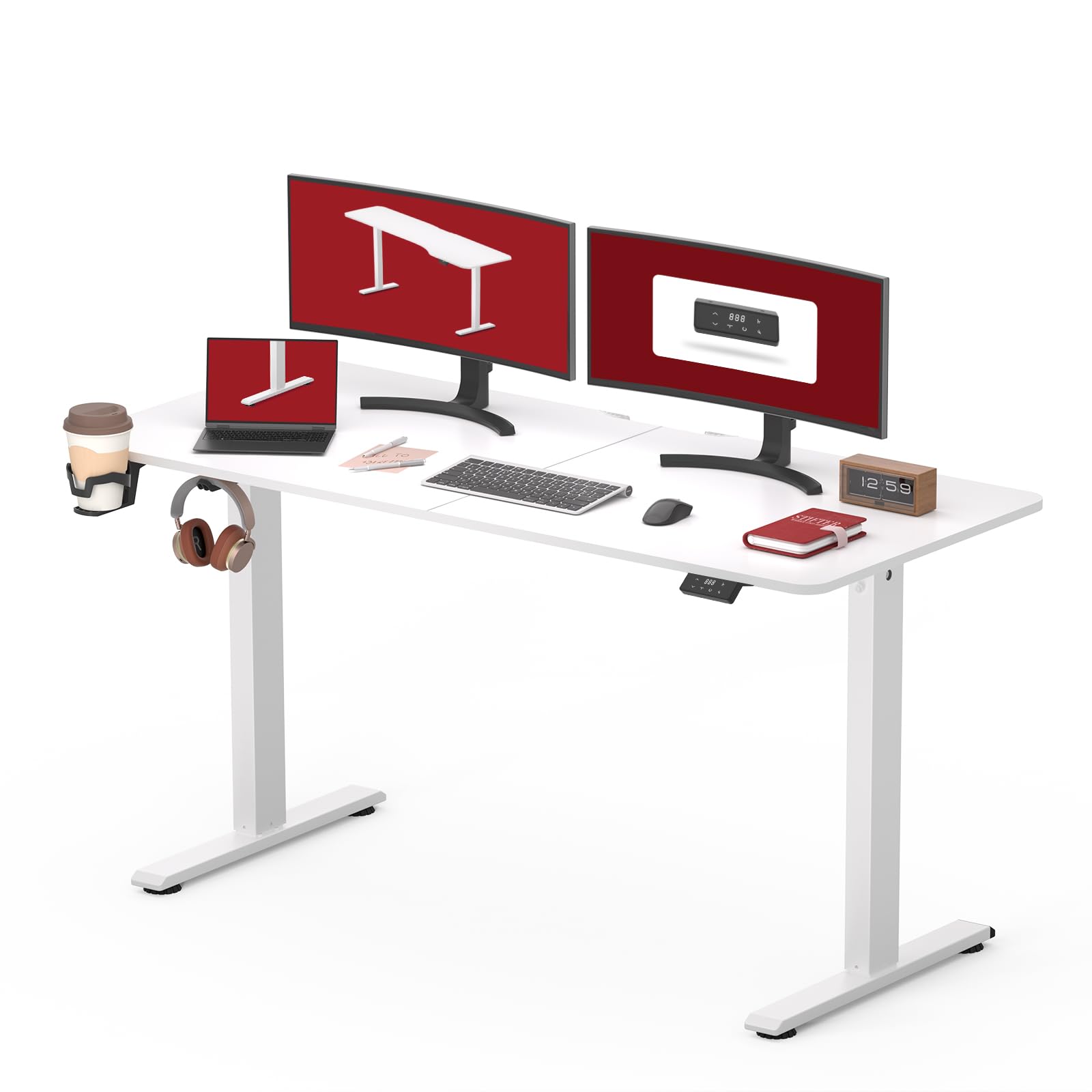 SANODESK QS1 140 x 60 cm Escritorio Elevable Eléctrico con Tablero Escritorio Regulable en Altura Eléctrico Telescópico Bidireccional con Control de Memoria y Tecnología Anticolisión (Blanco)