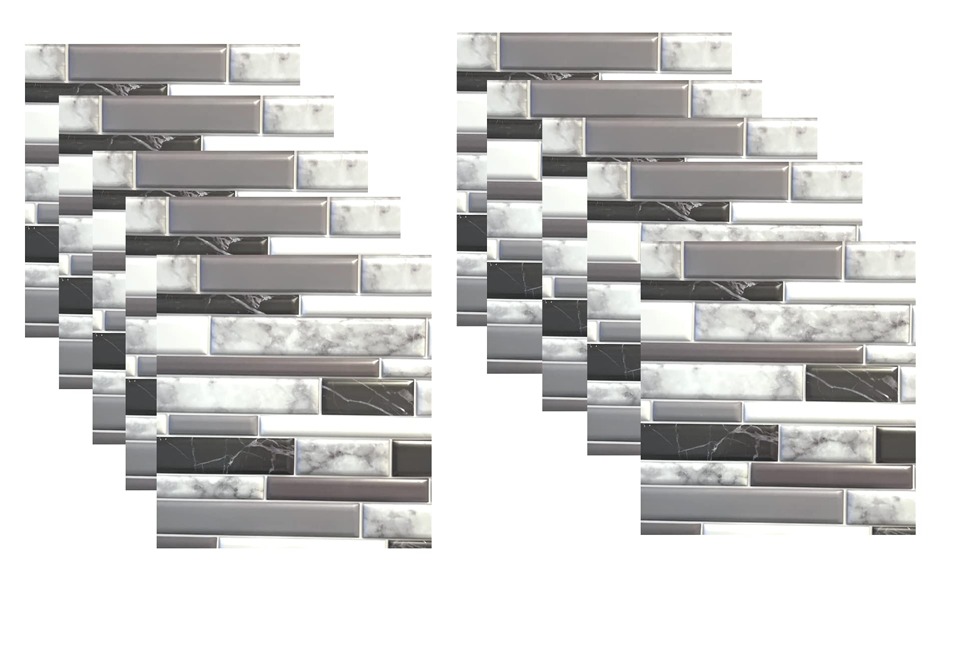 Tool Bench Mosaic Black and White Self-Adhesive Wall Tile, 12 x 12in Sheets (10 Pack)