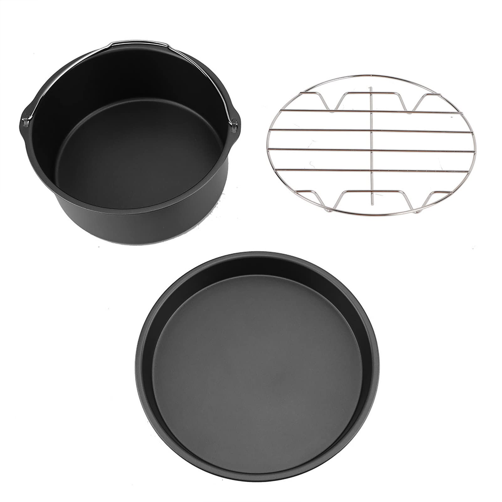 Juego de accesorios multifuncionales para freidora de aire de 8 pulgadas, 3 en 1, compatible con Gowise Cozyna; incluye recipiente para pasteles, bandeja para pizza y (Negra)