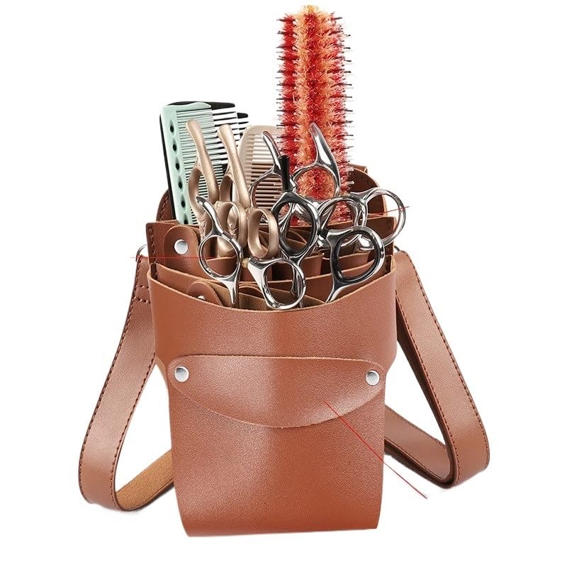 Sac pour matériel de coiffure Sac à ciseaux en cuir PU à 6 poches, pochette for ciseaux, étui for ciseaux de barbier avec ceinture, sac for outils de coiffure de salon