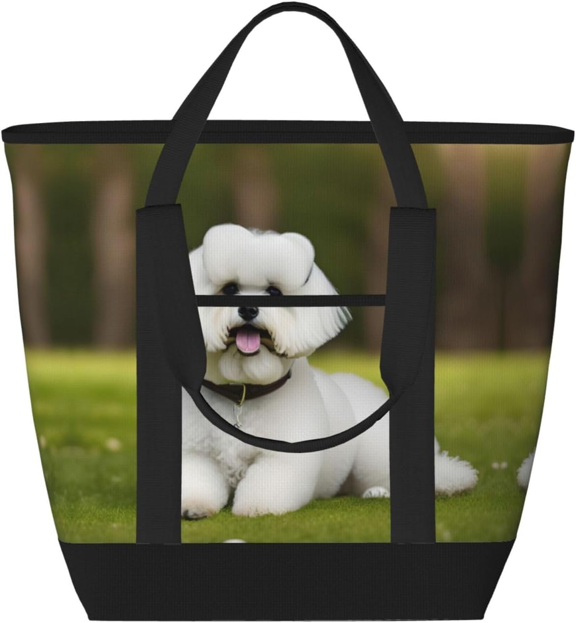Cute Bichon Frise Dog Print Large Cooler Bag Tote Bag,Reusable Grocery Bag,Lunch Box Bag, For Picnic Beach Camping