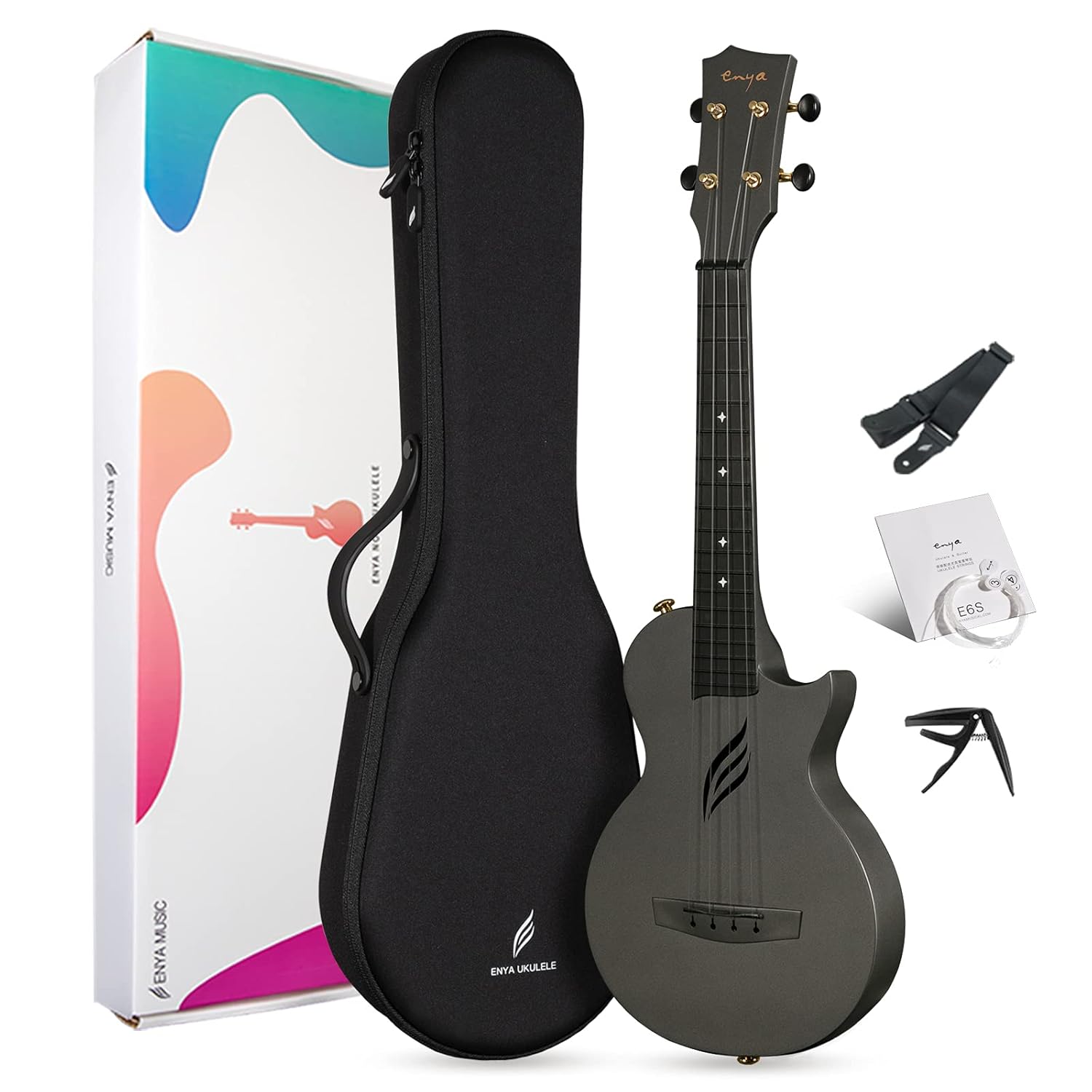Concert Ukulele Enya Nova U Bk 23aa A Cutaway Carbon Fiber Beginner Travel Ukulele Kit Waterproof Ukelele With Case Strap Capo Strings Black Amazon In Musical Instruments