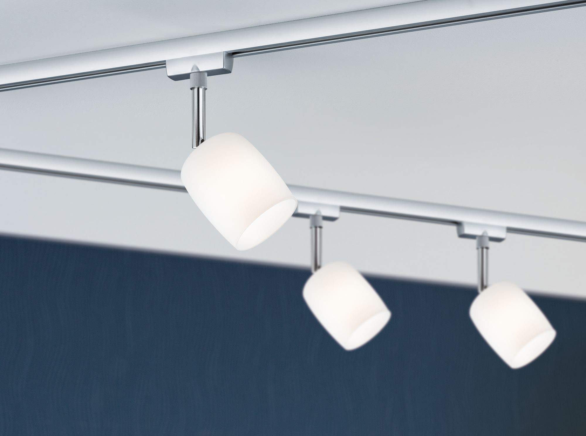 Paulmann 96898 Juego URail sistema de raíles Blossom máx. 4x10 vatios, raíl de iluminación, cromo mate, cromo, satinado, lámpara de techo, metal, plástico, riel de techo G9