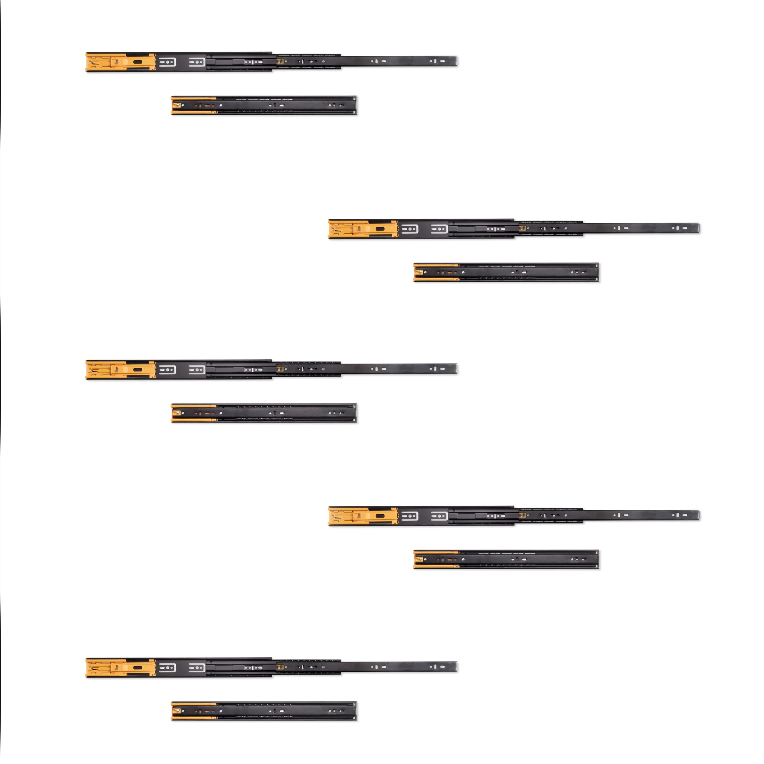 Emuca - Prowadnice kulkowe 45 mm x 400 mm, Pełen wysuw, Cichy domyk, Zestaw 5 par, Czarne