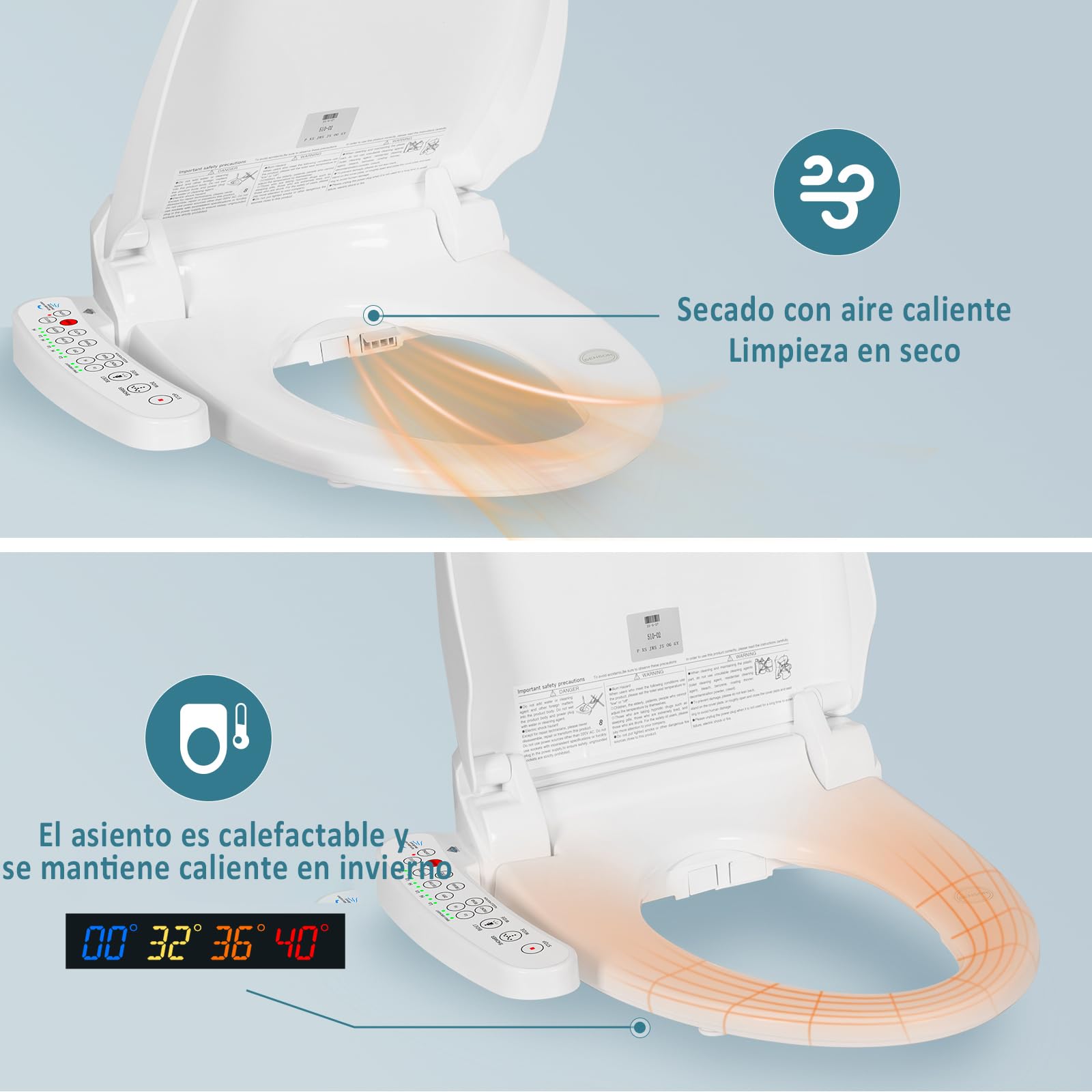YU YUSING Asiento de inodoro inteligente inteligente con boquilla, inodoro, bidé, asiento calefactable con descenso automático, presión de agua ajustable, secado al aire caliente, fácil de