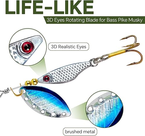 Miniatura 4 de TB Tbuymax Fishing Spinner Baits for Freshwater and Saltwater, 10pcs Rooster Tail Fishing Lures & Spinning Spoons, Hard Metal Baits for Bass Trout