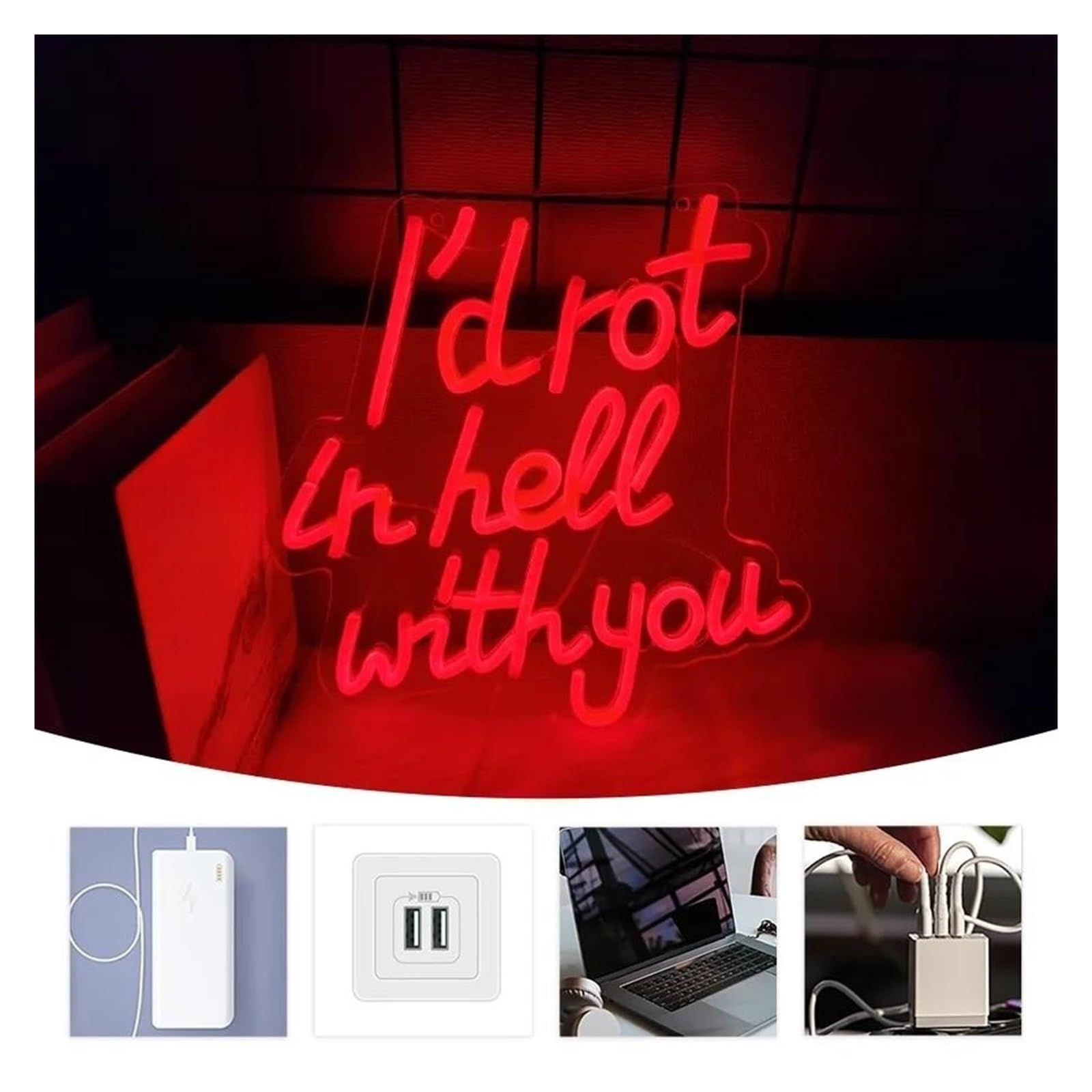 néon signe Enseigne Lumineuse I'D Rot In Hell With You Intensité Variable Alimentée Par USB Pour Fête, Maison, Bar, Club, Chambre Décoration Murale 31cmx31.5cm
