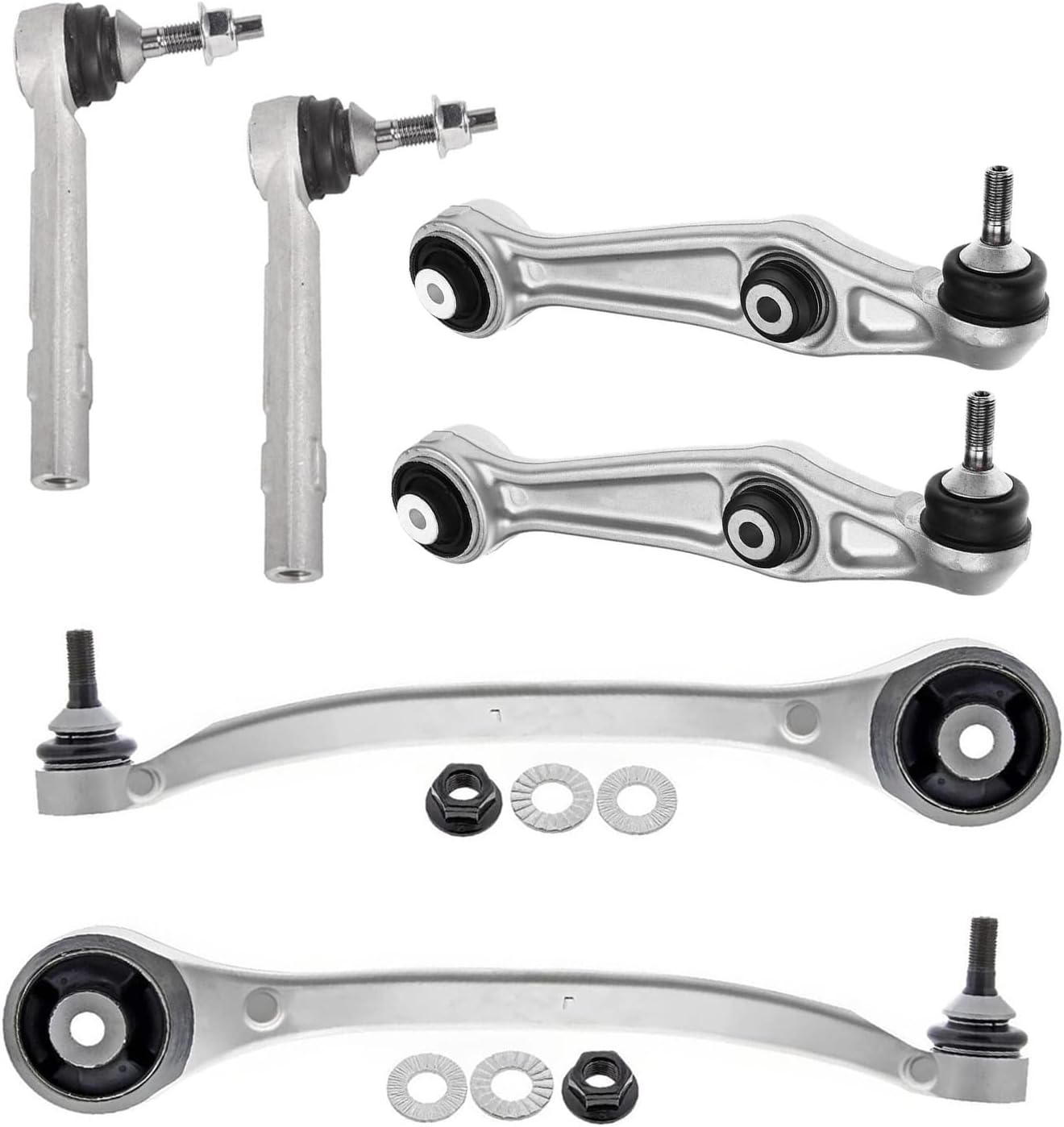 Detroit Axle – 6pc Front End Kit for 2016-2021 Tesla Model X Model S, 2017 2018 2019 2020, Lower Rearward Forward Control Arms w/Ball Joints Steering Outer Tie Rod Ends Suspension Kit Replacement
