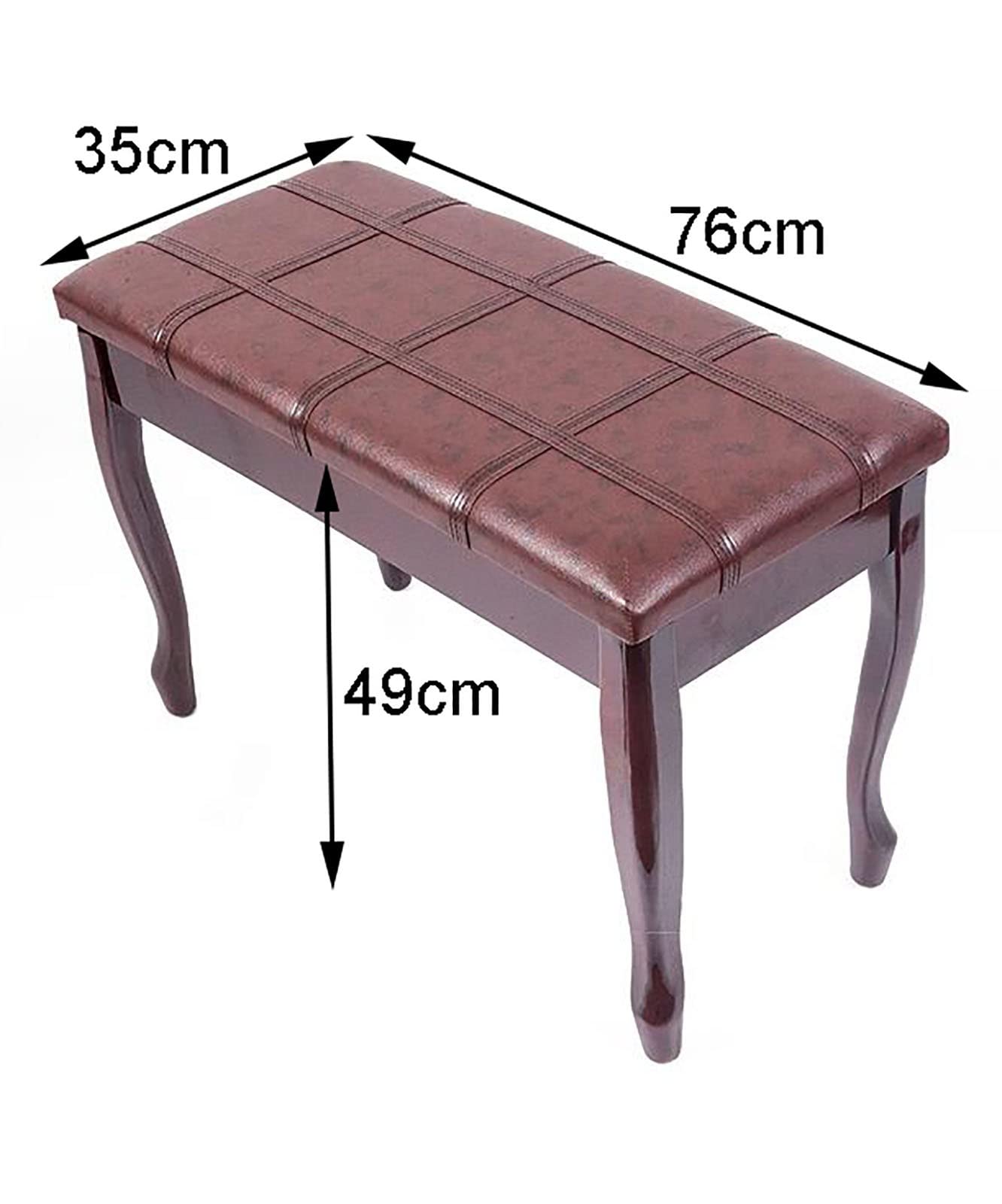 Panca per pianoforte regolabile in altezza con seduta in pelle, 76 x 35 x 49 cm, mogano teak (mogano)