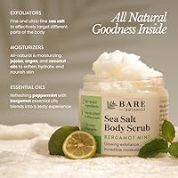 Vista 2 de Bare Botanics Exfoliante Corporal de Bergamota y Menta 24oz Hecho en Madison, WI Exfoliante Natural de Sal Marina con Hidratantes Amables
