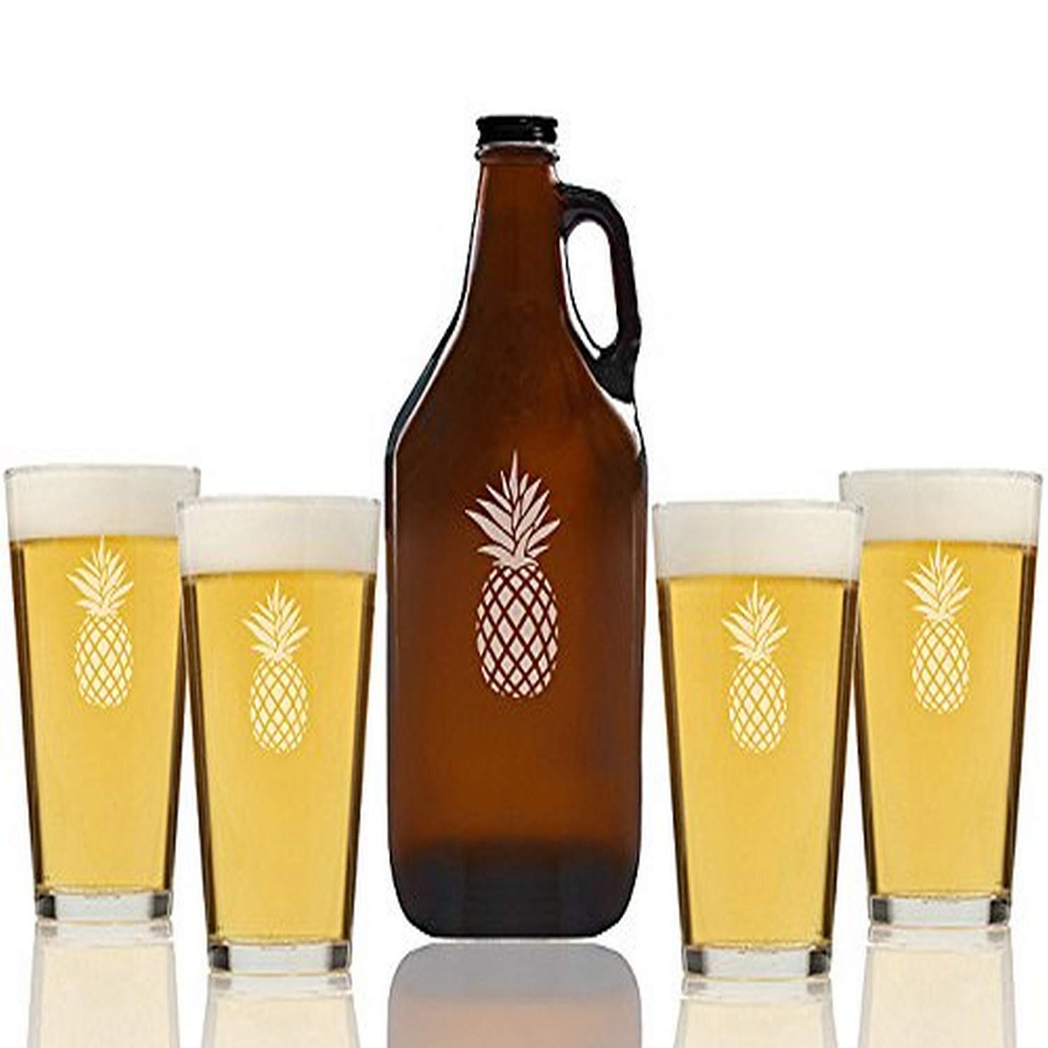 Chloe and Madison"Pineapple" Beer Amber Growler & pint Glasses, Set of 5