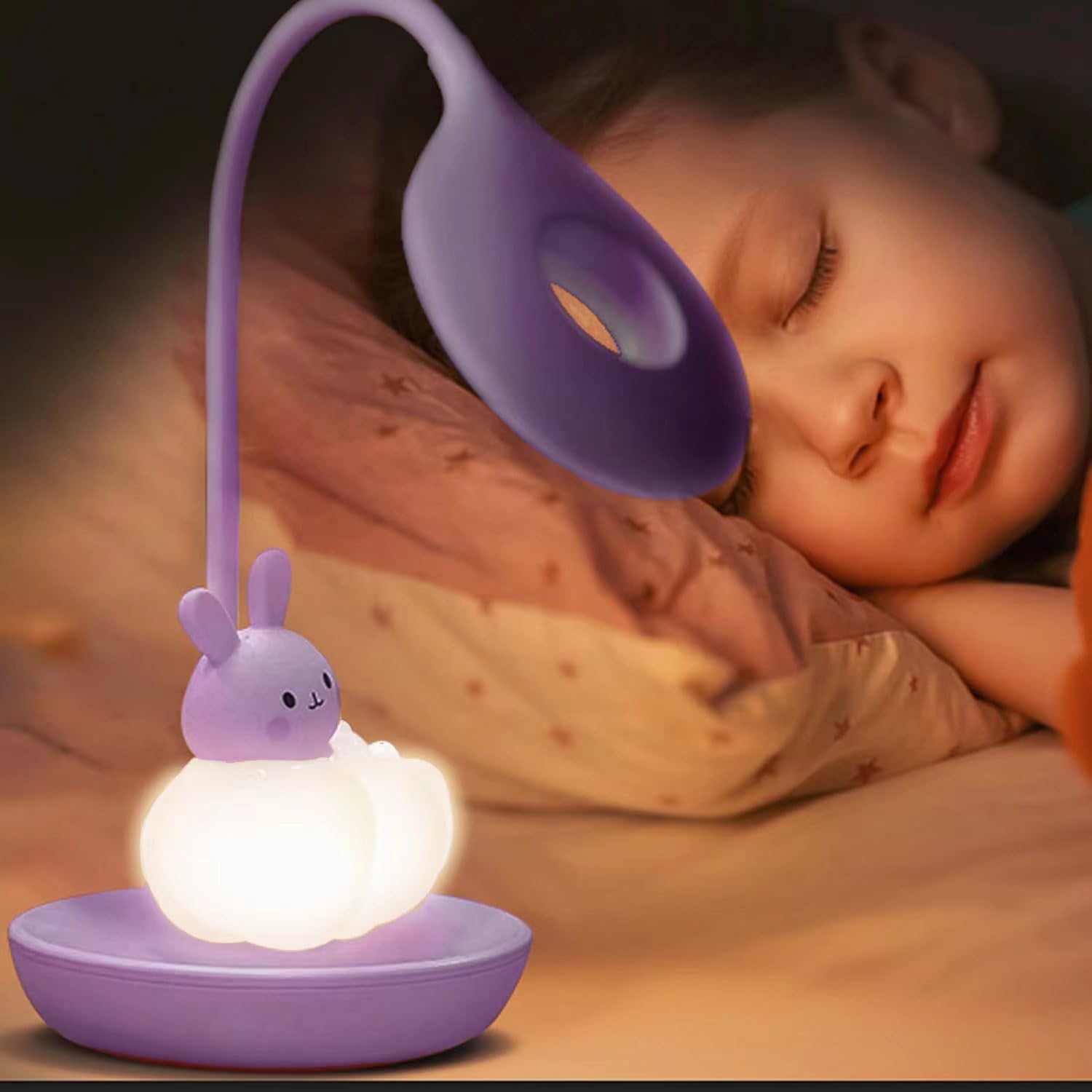 Lampada da Scrivania Bambina, Led Lampada da Tavolo 5 Luminosità 3 Modalità, Lampada Lettura Bambini Ricaricabile, Luce da Tavolo Bambini Senza Fili, Lampada da Scrivania Ragazza, Coniglio Vio