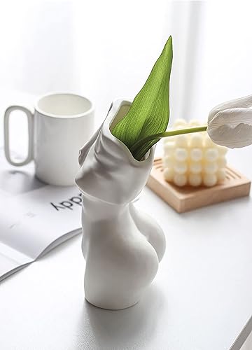 Miniatura 2 de Florero de cerámica  8 x 4 pulgadas  Jarrón moderno de cuerpo femenino  Jarrón con forma de mujer para decoración del hogar (blanco)