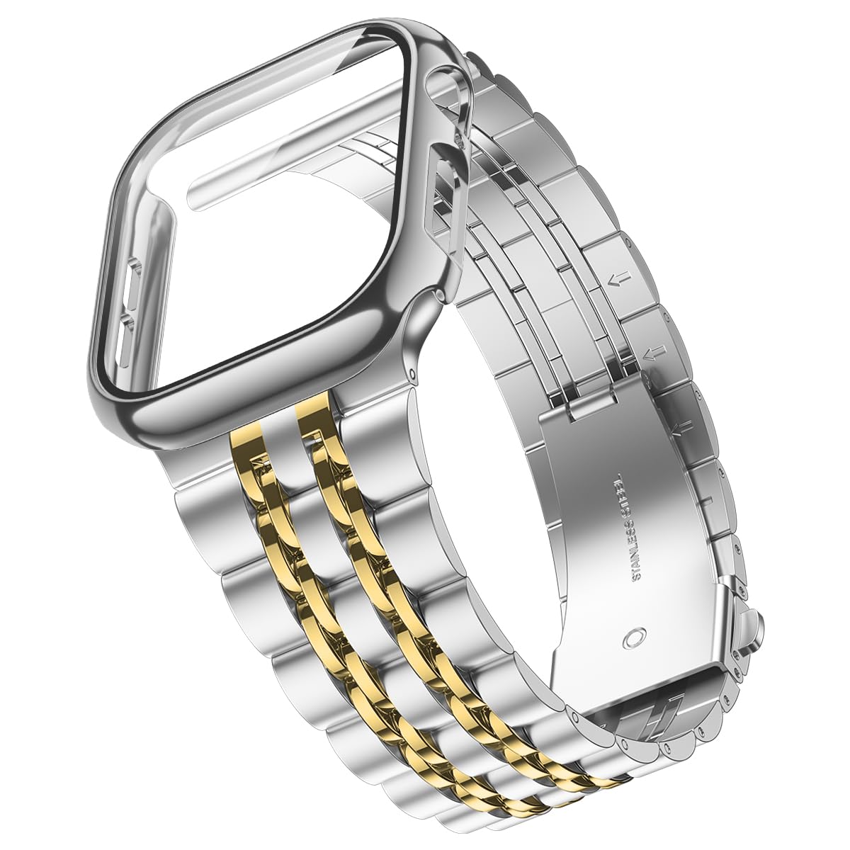 Wolait Compatible with Apple Watch Bands for Men 49mm 46mm 45mm 44mm 42mm 41mm 40mm 38mm,Stainless Steel Metal iWatch Bands with Screen Protector Case for Apple Watch Series11-1SE3/2/1,Ultra 3 2 1