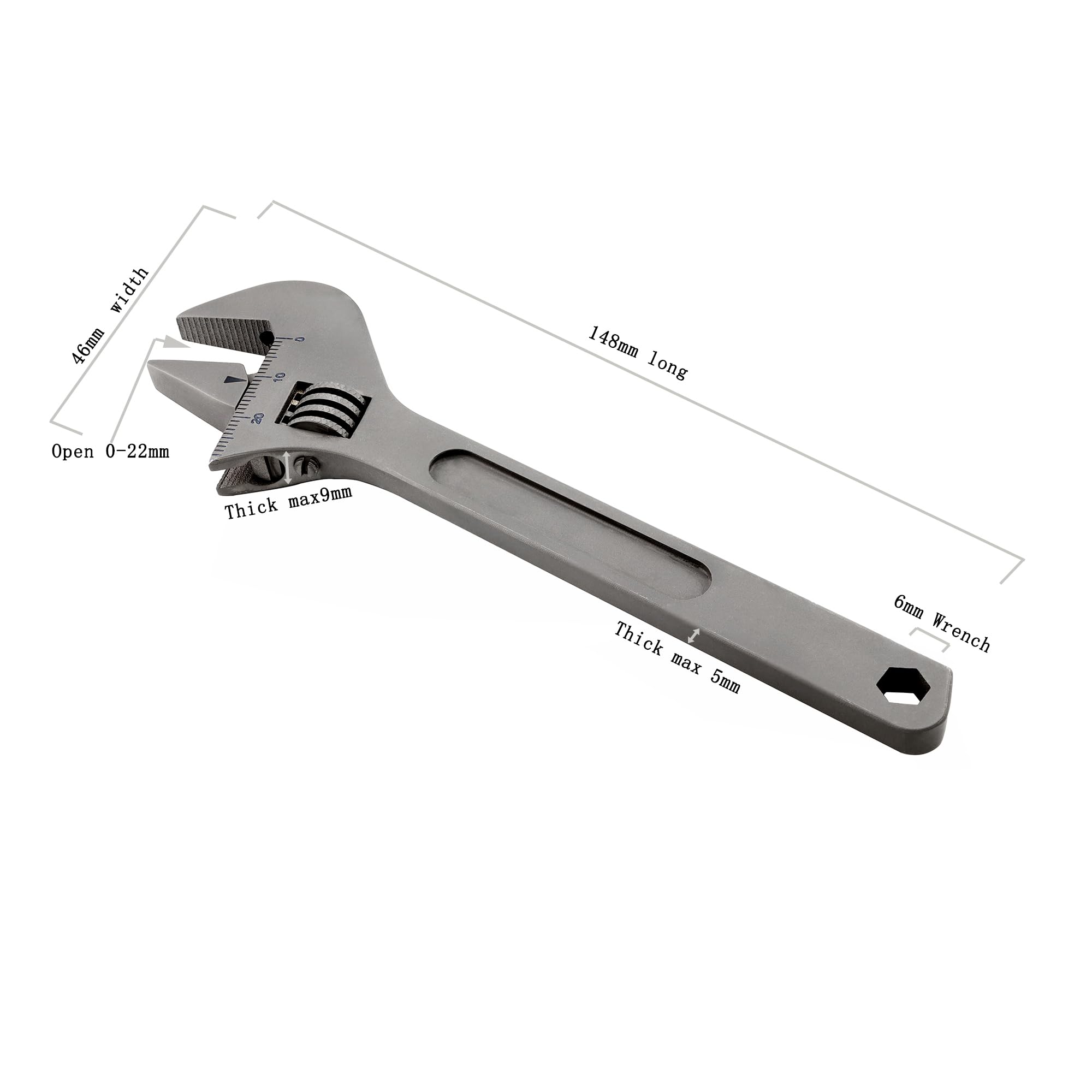 RISON-Titanium Chiave Inglese Regolabile in Titanio GR5, Multifunzione Chiavi a Rullino, Chiavi a Bocca Larga 148mm/5.8" Strumento di Riparazione Portatile, Super Leggero