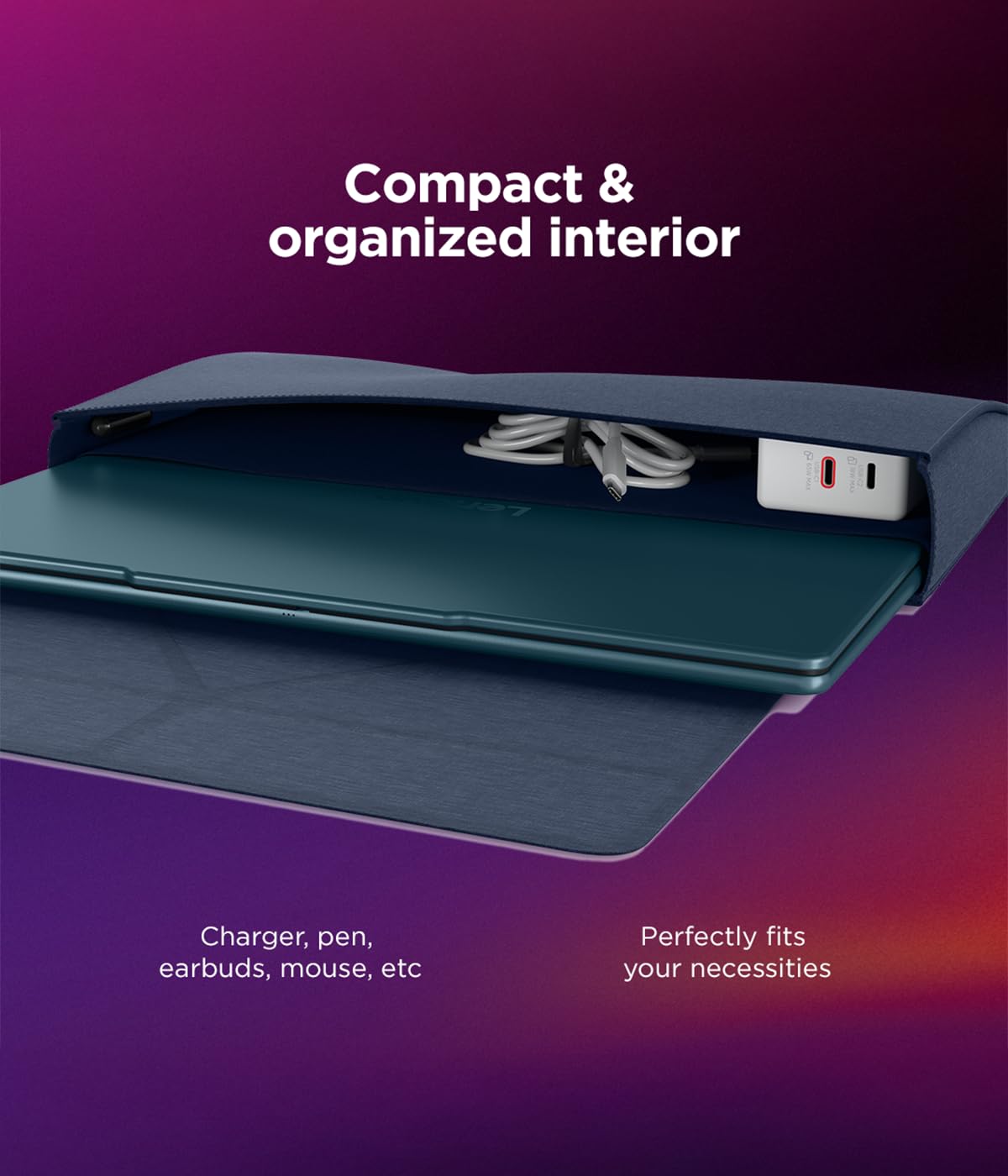 Lenovo Yoga Tote - Custodia per laptop con display da 40,6 cm, con supporto apribile, custodia protettiva leggera in poliestere e microfibra, colore blu