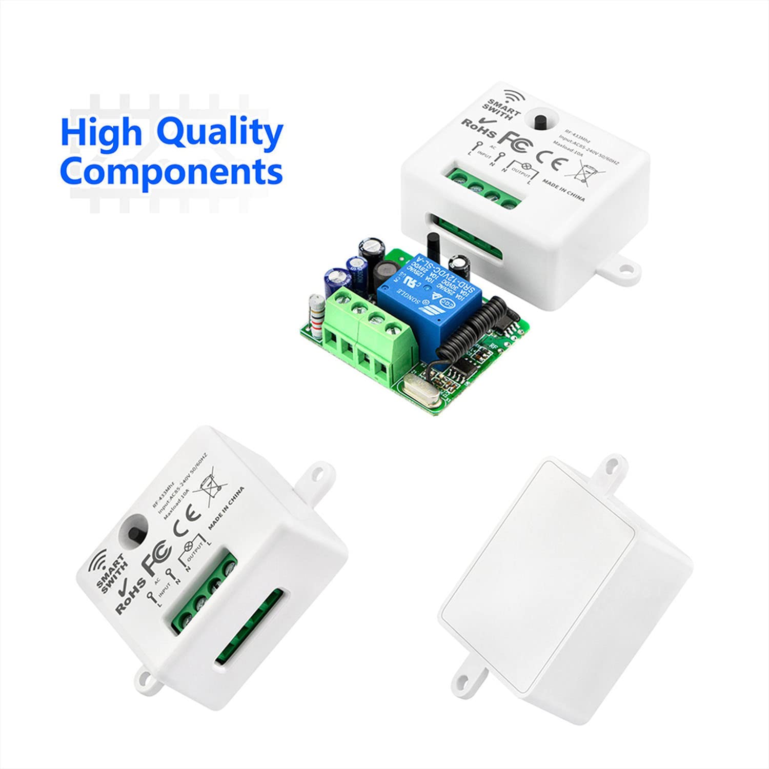 Kit Interruttore Wireless Push Back Mini Trasmettitore Radio 433MHz - Portata di Controllo 150 Metri - Interruttore Mobile 2200 Watt
