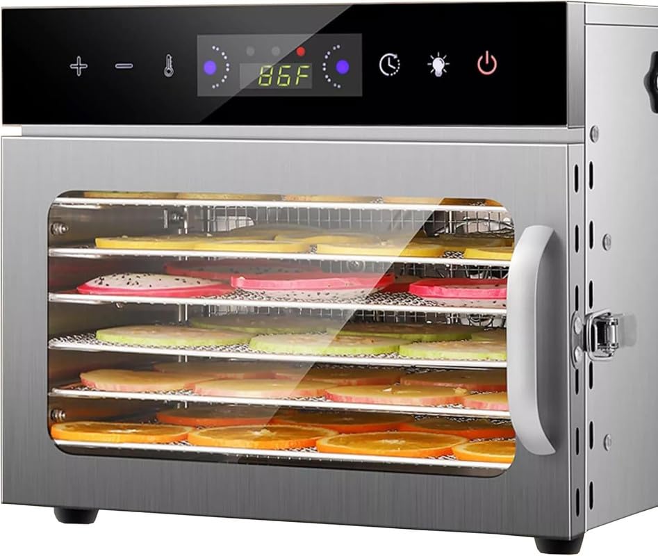 ProKitchen 6-Tray Food Dehydrator | 400W Stainless Steel | Digital Timer & Temperature Control | 360° Air Circulation | Food Preserver for Fruits, Herbs, Meat & Veggies | Quiet & Compact | Silver