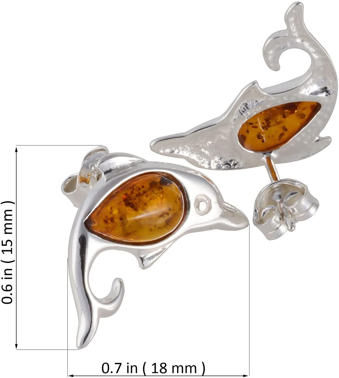 Amber Earrings - Baltic Honey Amber Dangling Earrings "Dolphins" - Sterling Silver Jewelry Collection