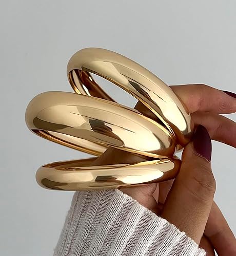 Miniatura 5 de Pulseras de oro grueso para mujer, delicadas pulseras apilables grandes chapadas en oro de 14 quilates, pulseras de moda apilables, regalos de