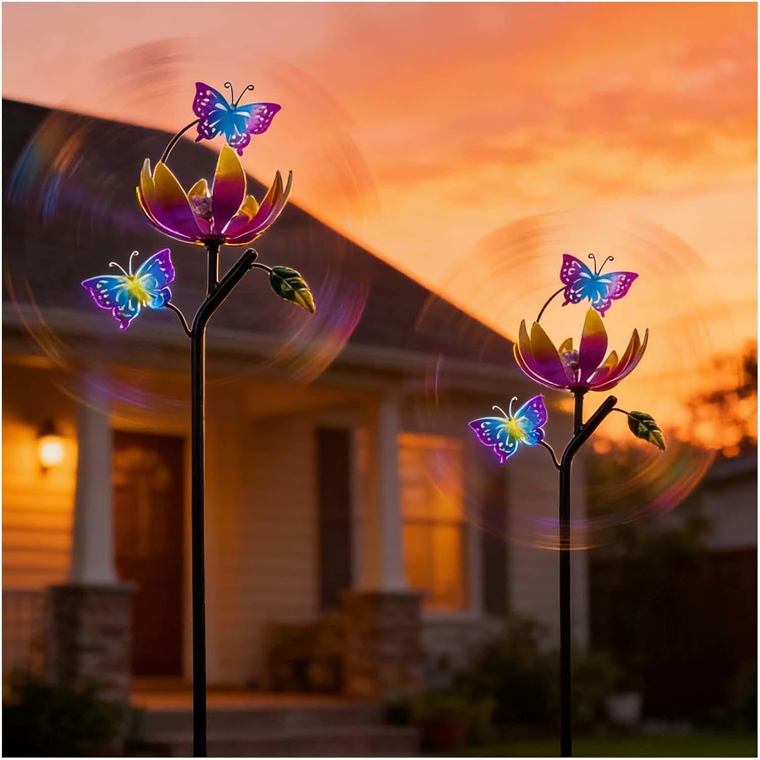 Butterfly Outdoor Windmill, 117cm/46inch Garden Decor Wind Spinners 3D Wind Sculptures, Metal Wind Spinners for Yard, Gift for Family Friends,B（2Packs）