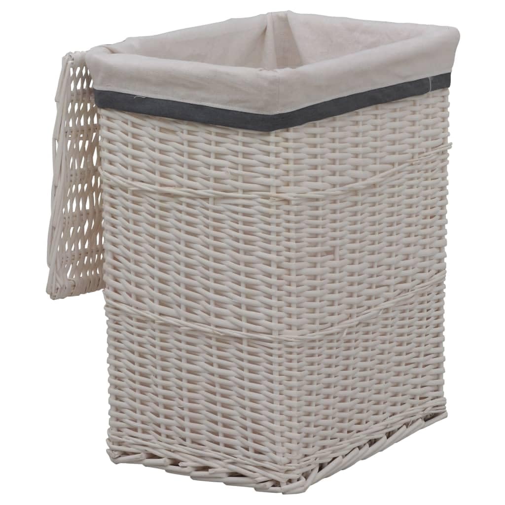 Wäschekorb Weiß Weidengeflecht aus Weide 43 x 34 x 57,5 cm Wäschesammler Wäschetruhe mit Deckel Tragegriffe für Badezimmer Schlafzimmer Haushalt zum Sammeln und Sortieren