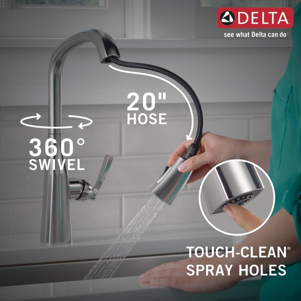 Delta Faucet Stryke Brushed Nickel Kitchen Faucet, Kitchen Faucets with Pull Down Sprayer, Kitchen Sink Faucet, Faucet for Kitchen Sink, Magnetic Docking, Lumicoat Arctic Stainless 9176-AR-PR-DST